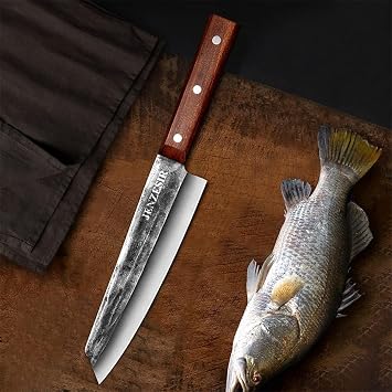 Handmade Forged Kiritsuke Knife,Ultra Sharp Japanese Chef Knife 8 Inch 9Cr18Mov Steel Professional Cooking Knives Octagon Handle Gyuto Knife for Home, Kitchen & Restaurant, Brown/silver