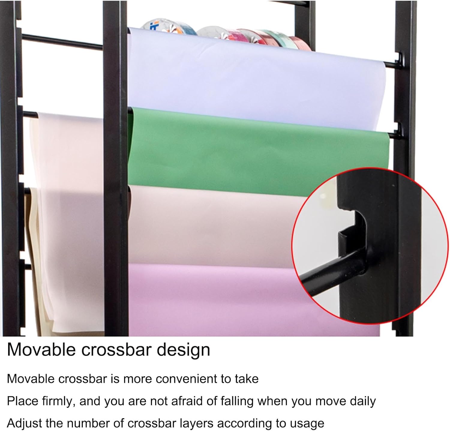 Metal Ribbon Holder Stand for Wrapping Paper Ribbon Tie Scarf Towel Freestanding Accessory Rack for Retail Stores Craft Room Cake Shop Flower Store Metal Shelving Display Rack.