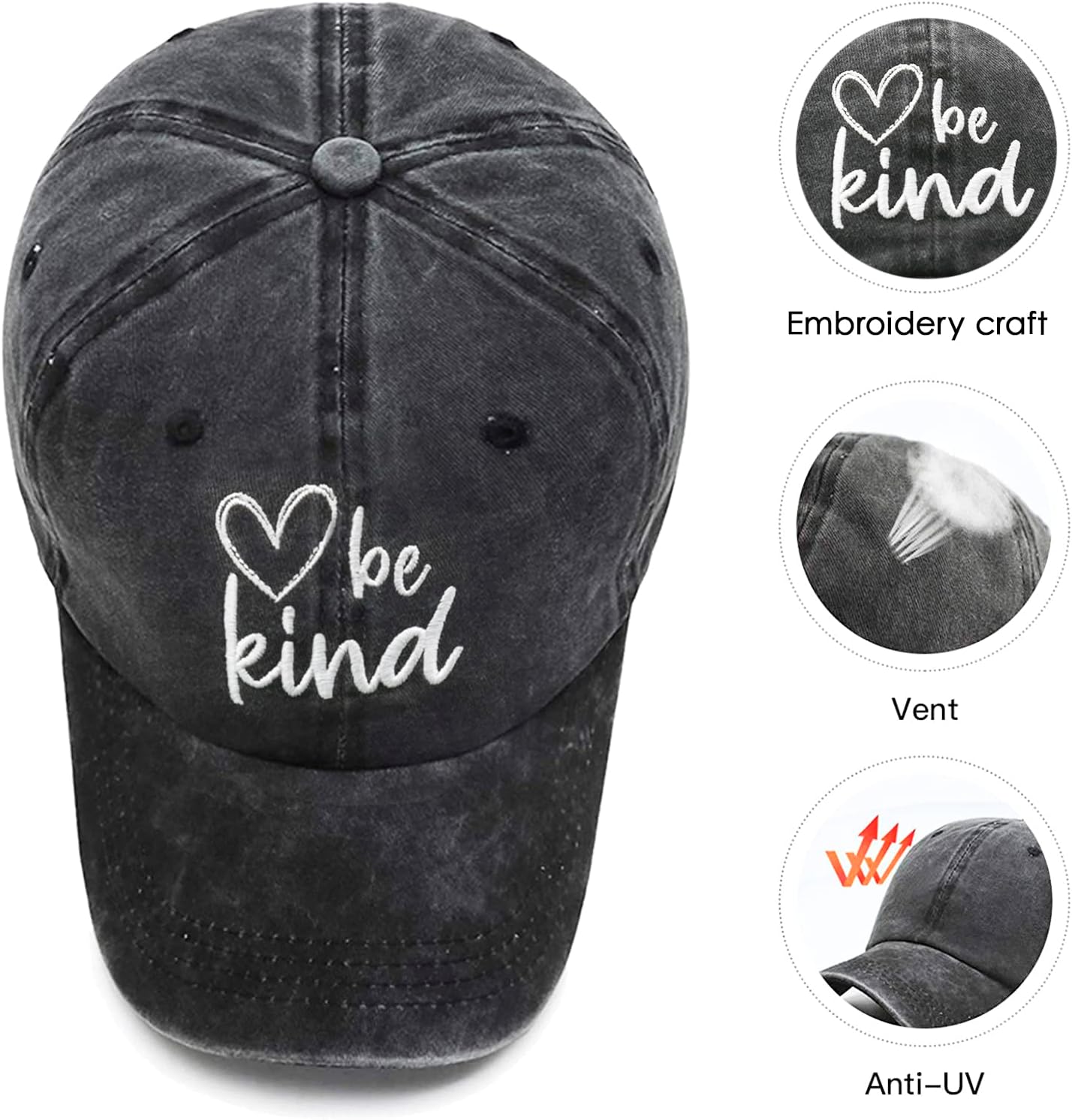 Waldeal Be Kind Trendy Women's Cotton Hip-Hop Baseball Cap Embroidered Fashion Unisex Hat - Image 5