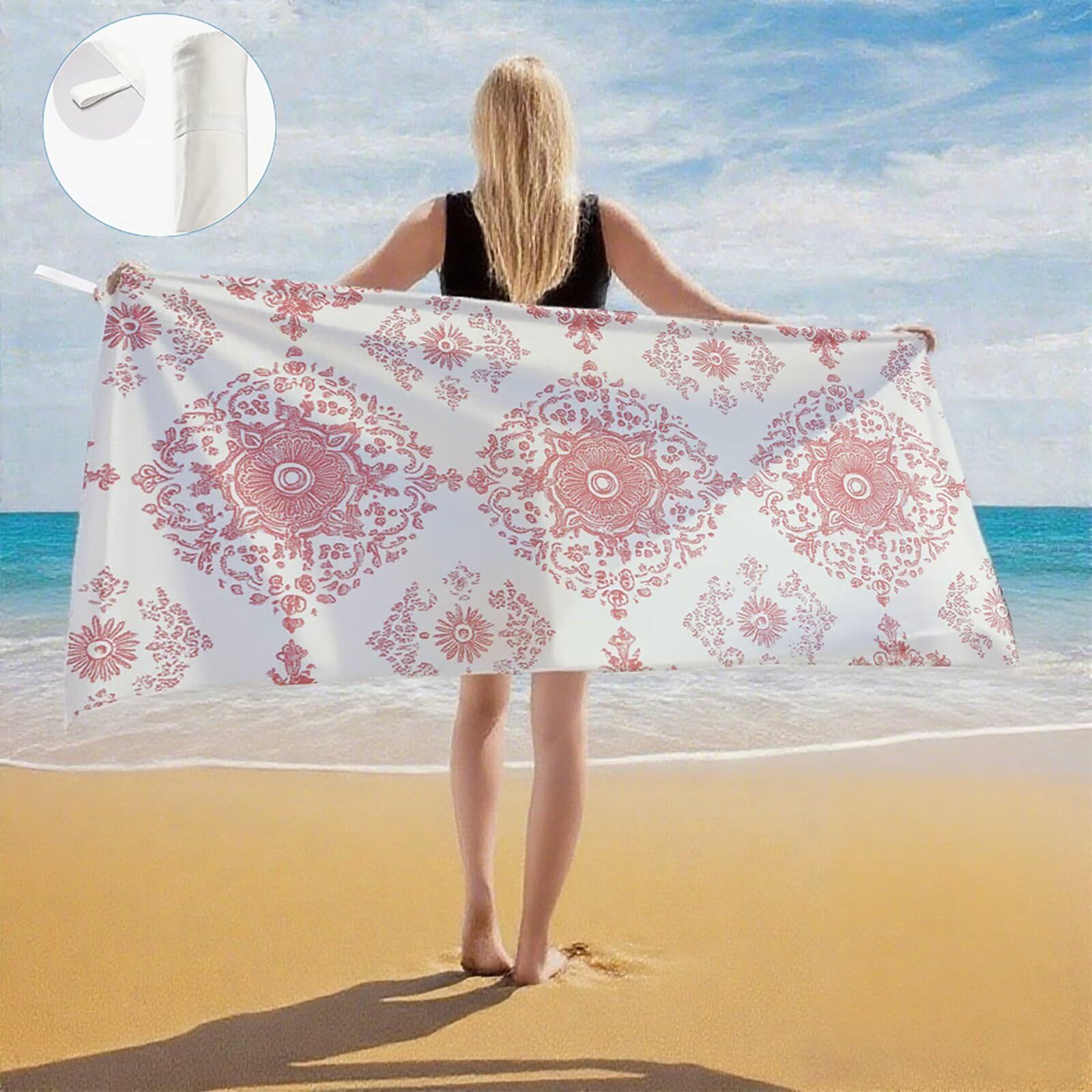 Telo Mare Microfibra, Telo Mare Grande 200x100 cm Set da 2, Antisabbia Asciugatura Rapida Assorbente Salvietta da Spiaggia Asciugamano per Palestra Piscina Viaggi Picnic, Europa settentrionale Q-658