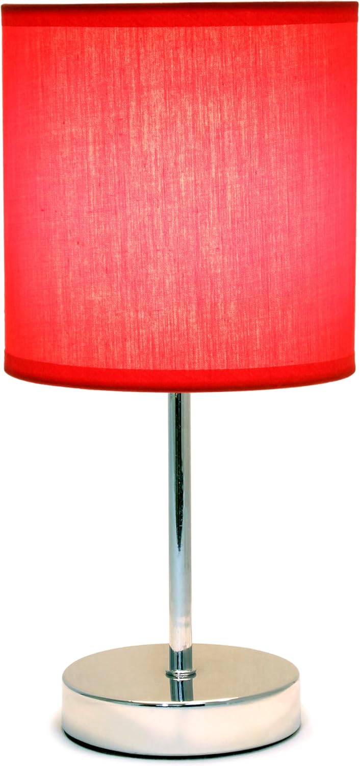 Simple Designs LT1195-RED 11.81" Subtle Sparkle Basic Chrome Mini Table Lamp, for Living Room, Bedroom, Office, Red Shade