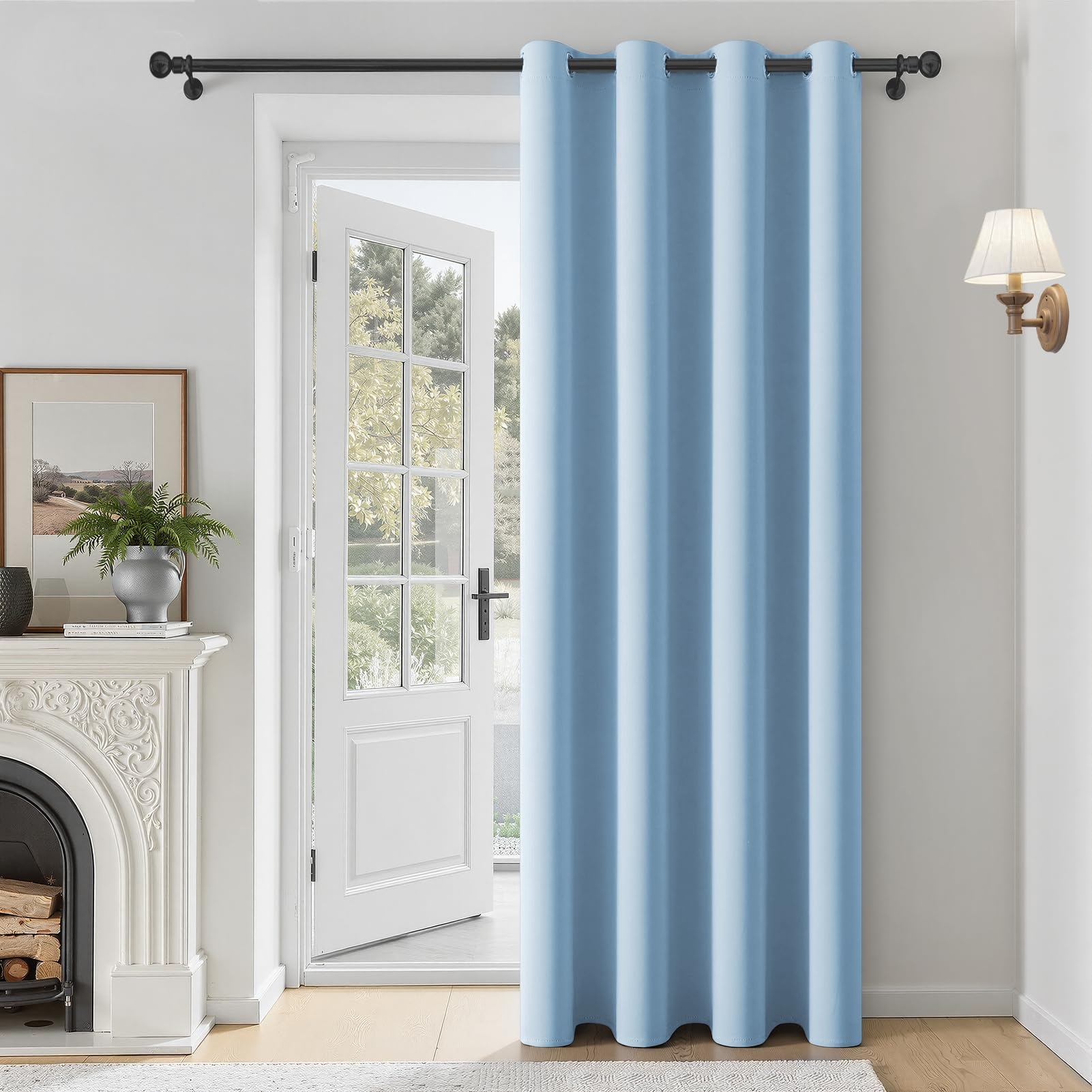 MRTREES Blue Blackout Thermal Curtain for Bedroom, Eyelet Blackout Door Curtain for Living Room, 1 Panel 140x210 CM 55x83 Inch Sky Blue