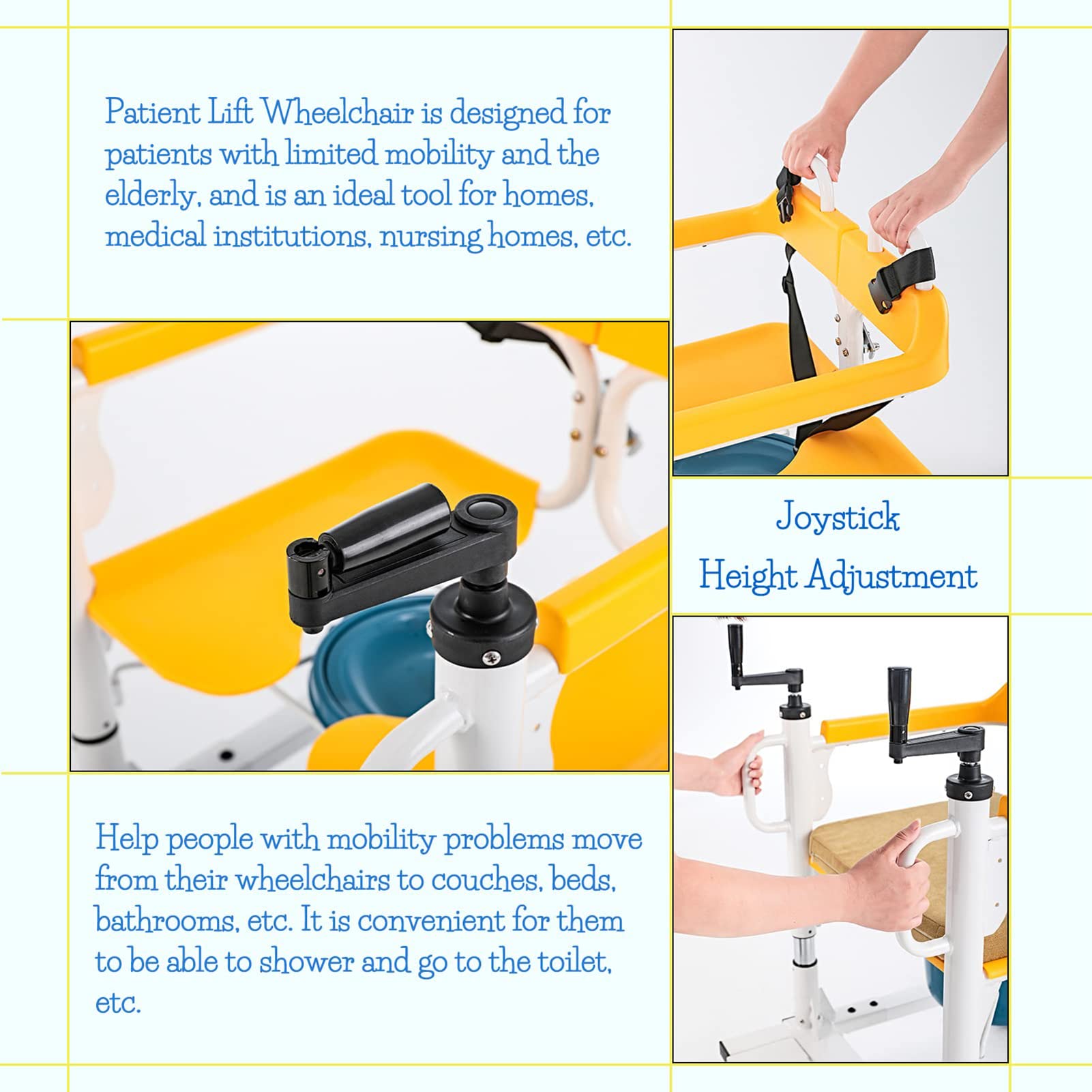 Elevador para Silla De Ruedas, Grúa para Elevación Y Traslado De Pacientes, Silla de Ruedas Elevadora de Enfermería, Carga Máxima: 100 kg/220 Libras, Amarillo
