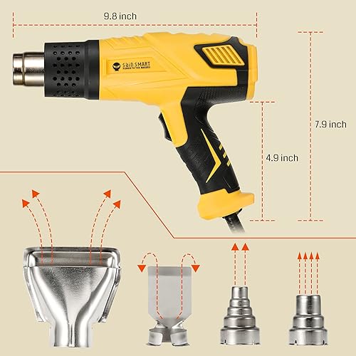 Miniatura 4 de SainSmart Pistola de calor, 1800 W, control de temperatura variable 120 F-1202 F, pistola de aire caliente de calor rápido, con 4 boquillas para