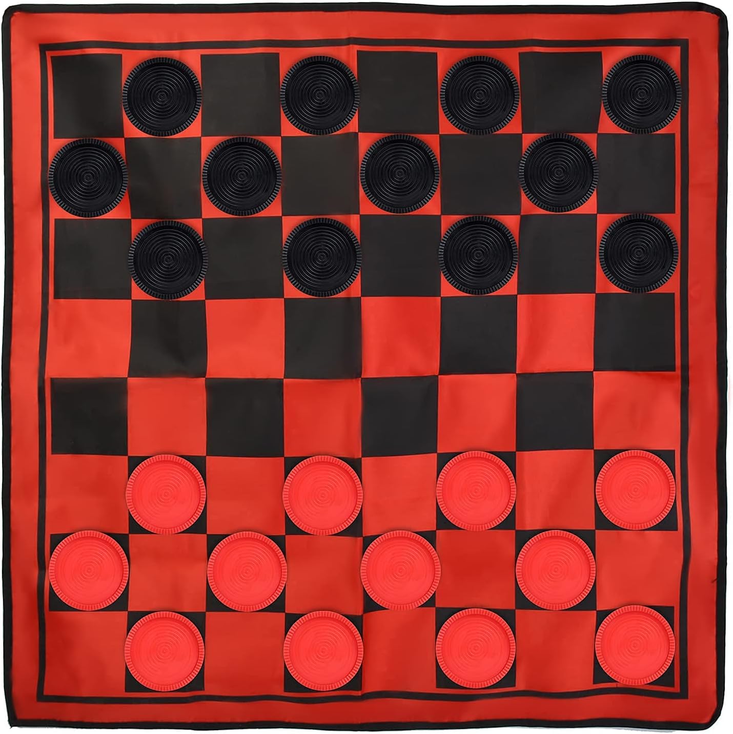 Win SPORTS 3 in 1 Giant Checkers Game Set,Super Tic Tac Toe,Including Reversible Rug with 24 Checkers,Indoor and Outdoor Activity for Kids or Adults,Board Game,Yard Game