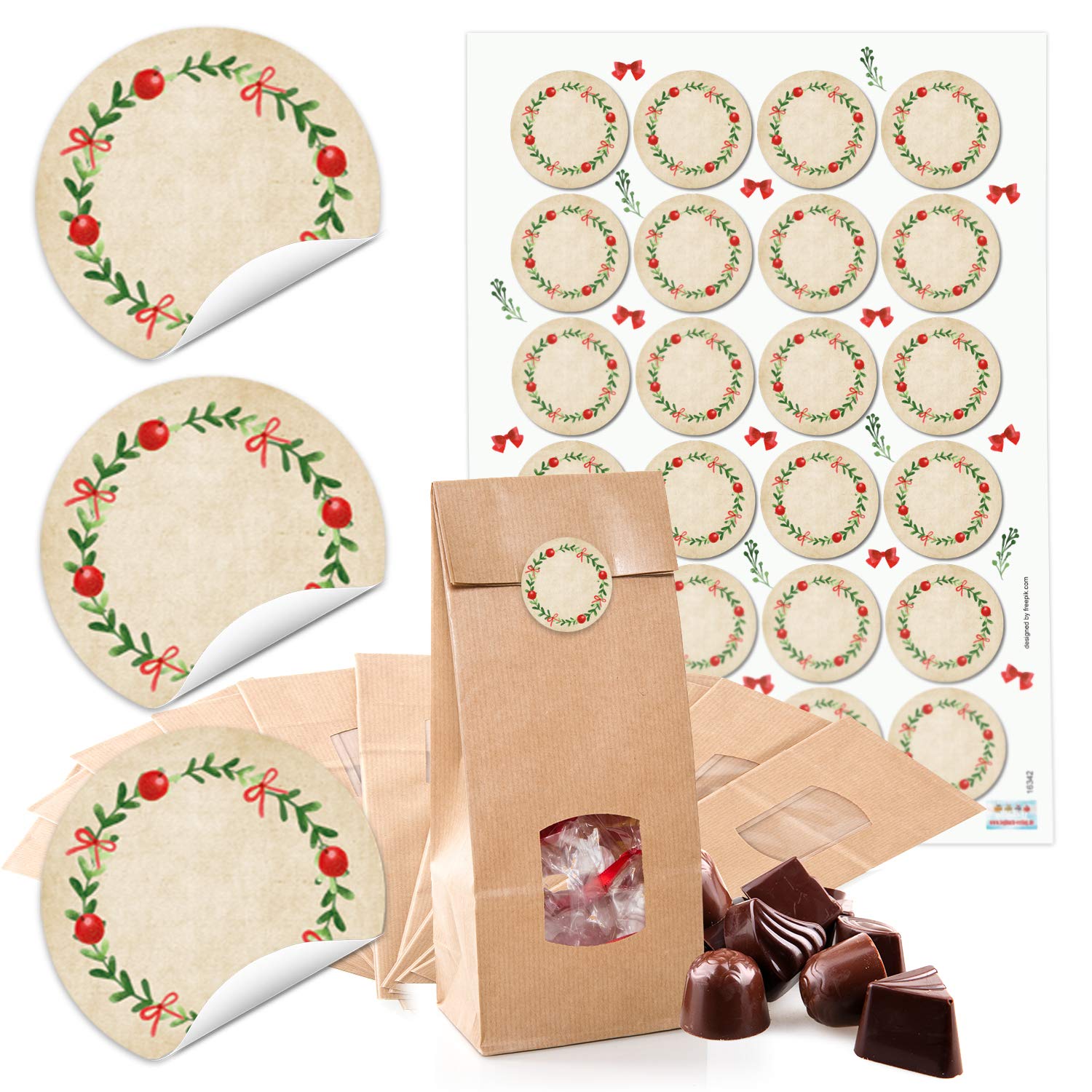 Ewtshop Lot De 48 Sachets En Papier Kraft Avec Fenêtre - Format 27 X 10