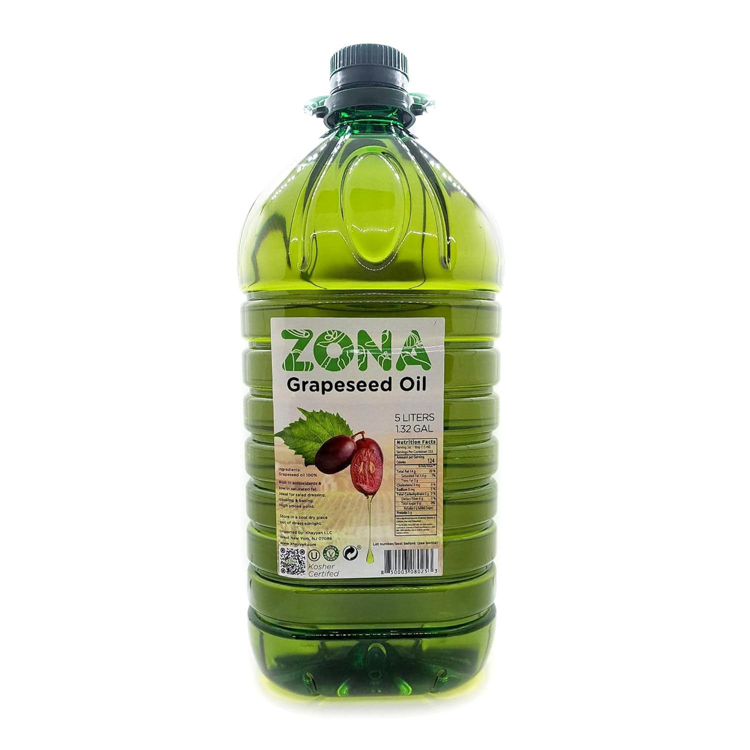ZONA | GrapeSeed Oil | From Spanish Wine Country | High Smoke Point | Mild Neutral Flavor | Ideal For Frying, Sauteing & Baking | A Butter Substitute | Rich In Antioxidants & Low In Saturated Fat | 5 Liter (169 oz) (Pack of 1)