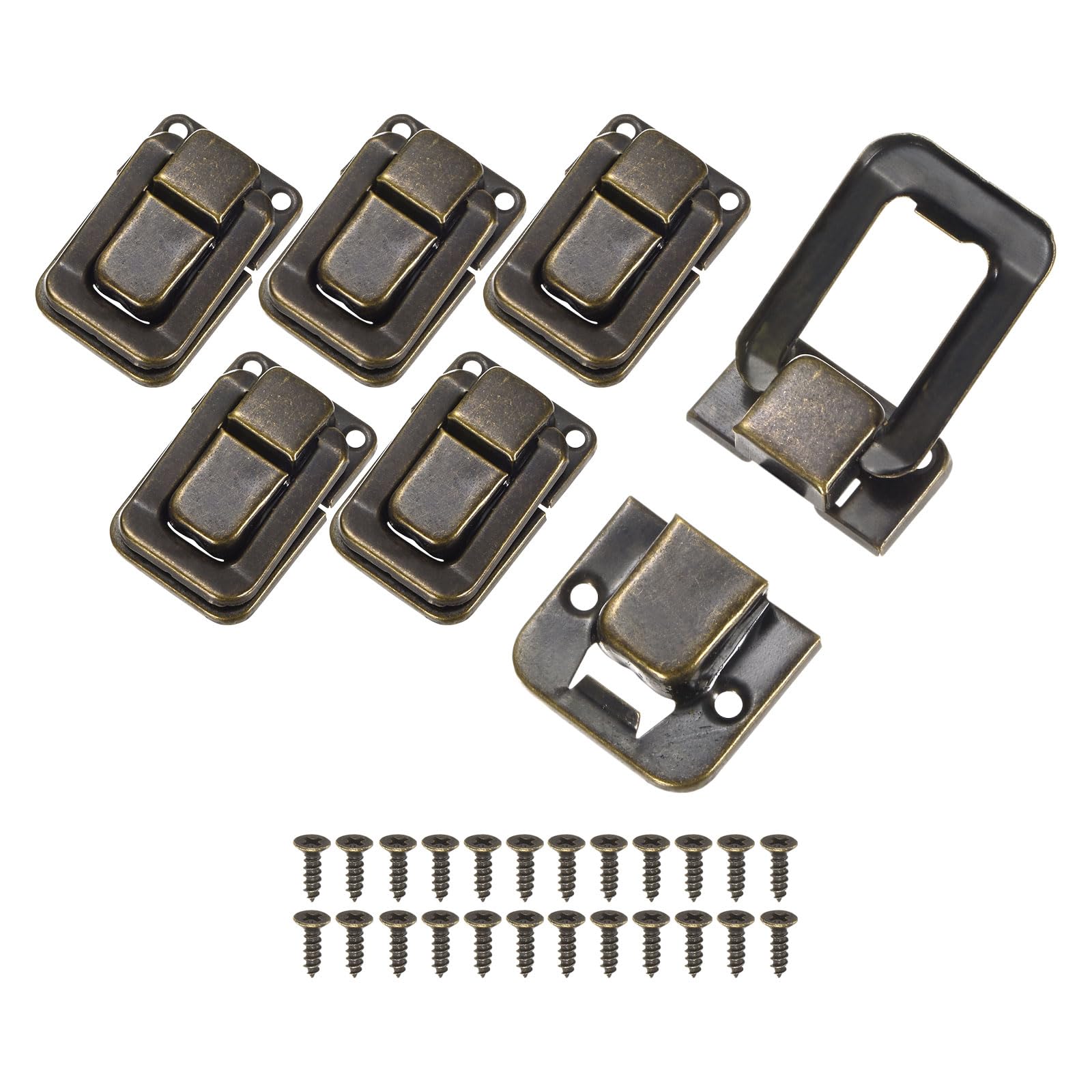 M METERXITY 6 Pack Toggle Catch Lock, 1.38 x 0.94 in Metal Hasp Latches Decorative Clasp with Screws for Jewelry Case/Wooden Boxes/Suitcase, Retro Style Clasp [Bronze]