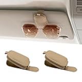Yuoyar Sunglass Holder for Car, Magnetic Leather Sunglasses Holder and Ticket Card Clip, Car Visor Accessories, 2 Packs (Beige)