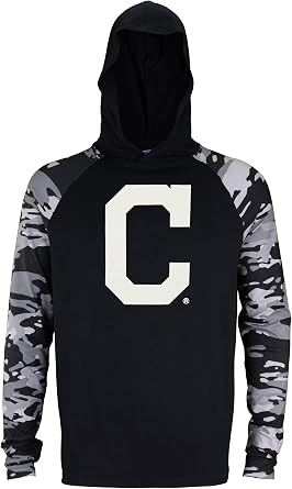 Zubaz MLB Mens Solid Black Tonal Camo Sleeves Hooded Shirt