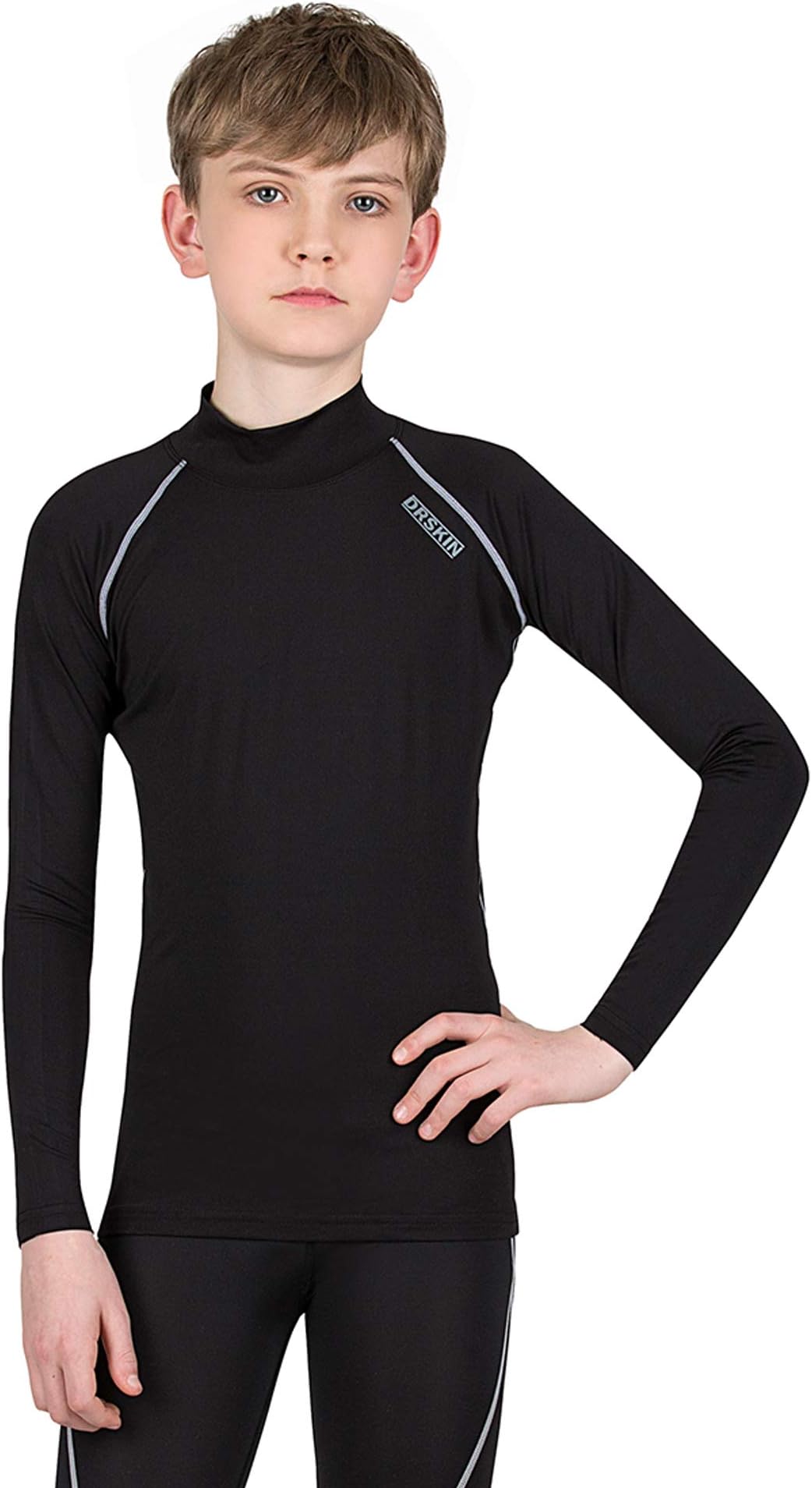 DRSKIN Kids' Boys Long Sleeve Athletic Base Layer Compression Underwear Shirt & Tights (SB011, 2S)
