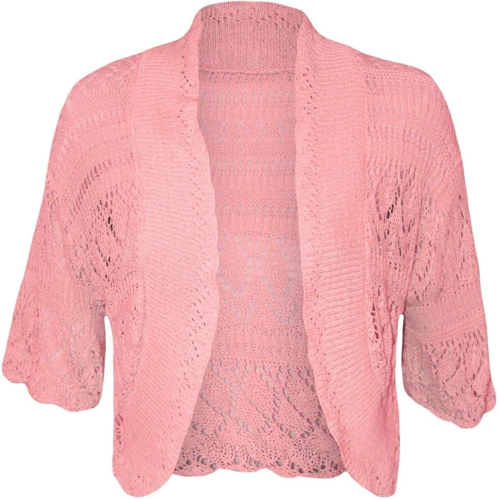 AUK New Ladies Women Children Crochet Knitted Shrung Bolero Short Sleeve Cap Sleeve Ladies Cardigan Bolero Top Plus Size S-4XL