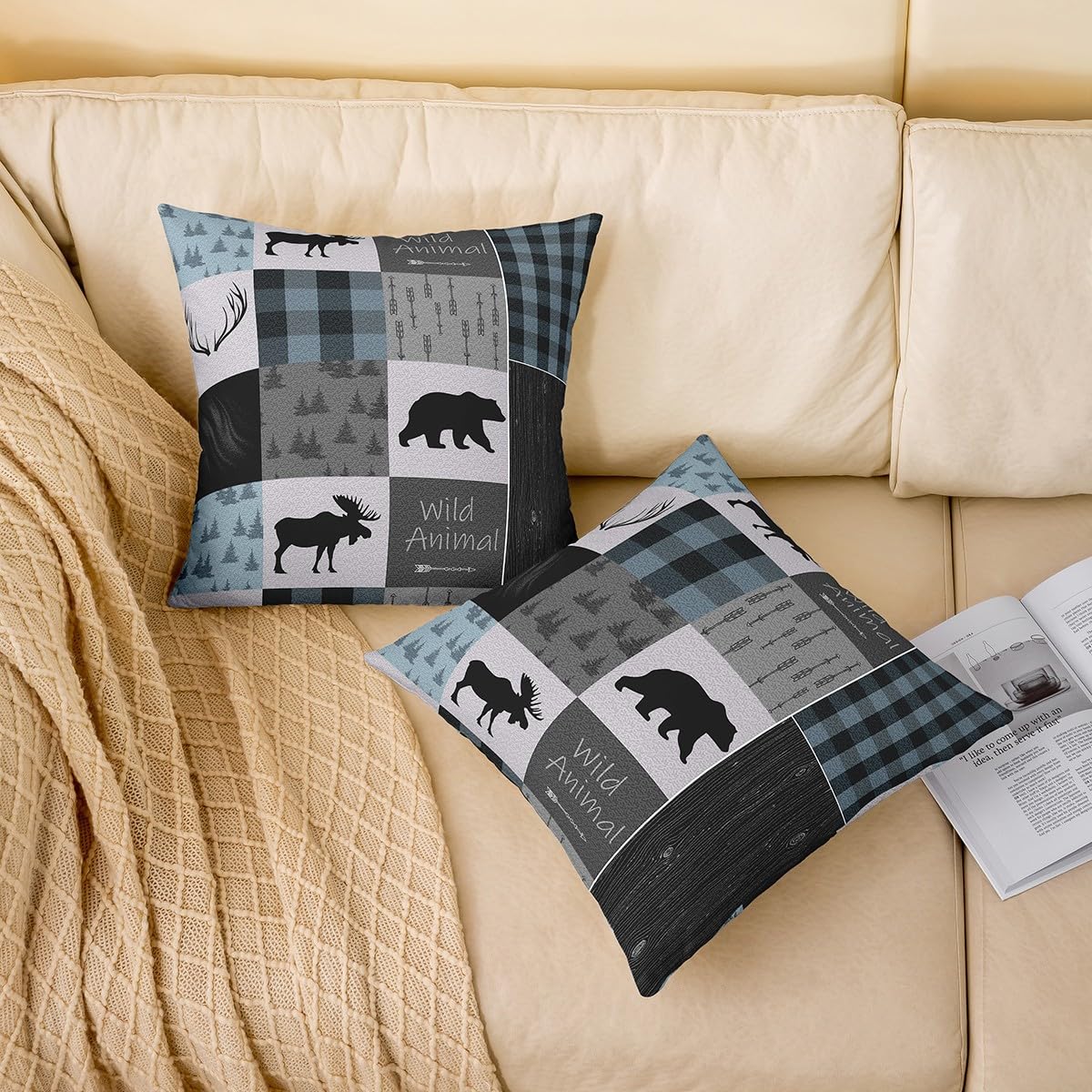 Deer Throw Pillow Cover Soft Square 18"X18" Retro Bear Wild Animal Cushion