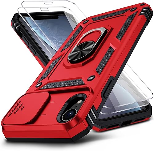 Funda para iPhone XR, iPhone XR con 2 protectores de pantalla HD + funda para cámara deslizante, grado militar de 16 pies, funda protectora probada