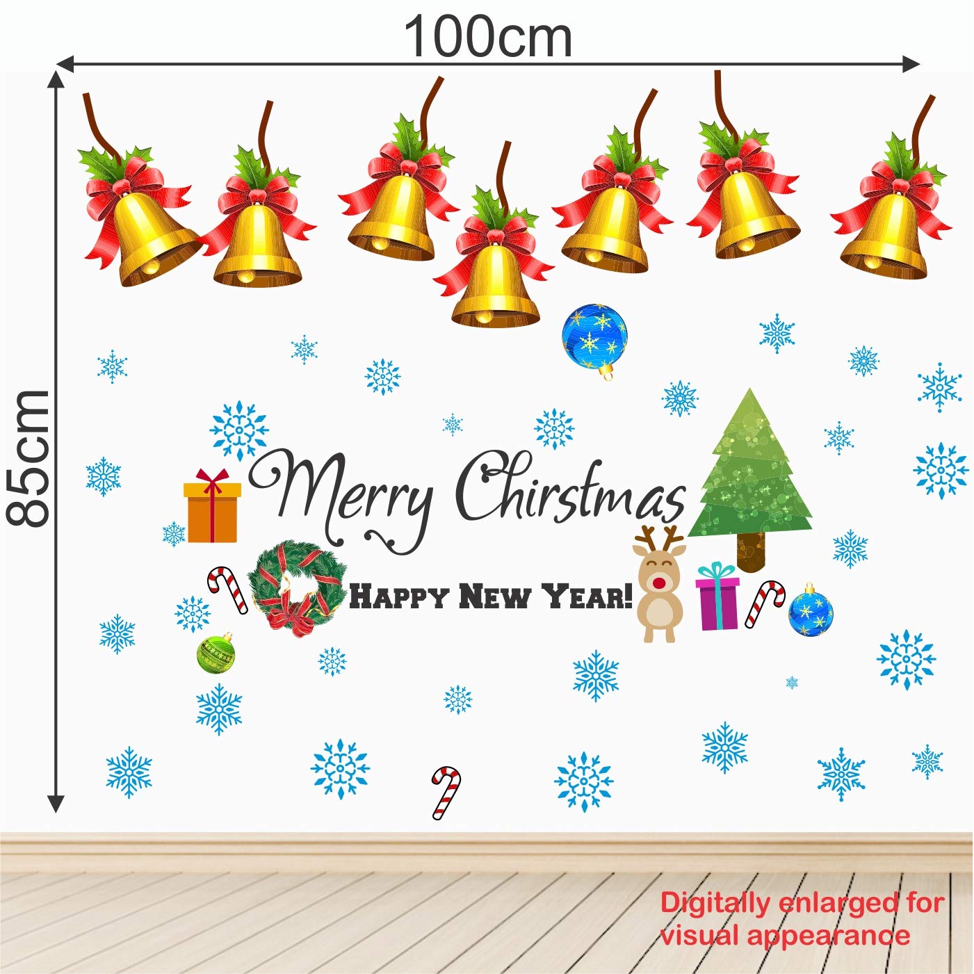 StickMe 'Christmas Bell and Snow Decoration Celebration Wall Sticker' -SM548 (Multi Colour, Vinyl - 100cm X 85 cm ) 2