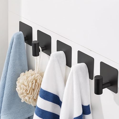 Miniatura 5 de Ganchos adhesivos para toallas, resistentes para colgar esponjas, ropa, batas (negro mate, 2 piezas)