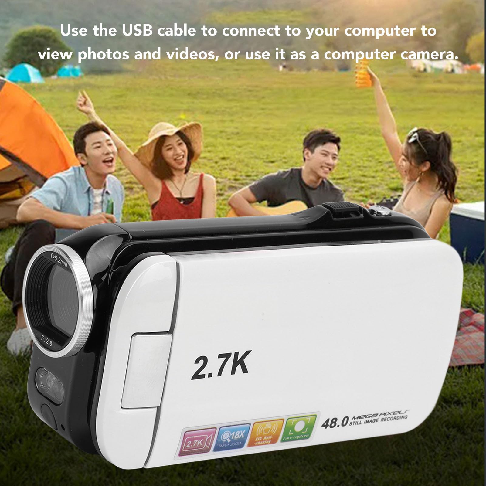 Video Camera 3 Inch TFT Screen 48MP 2.7K 18X Zoom Fill Light Camcorder with 1500mAh Battery, for Growth Recording Traveling