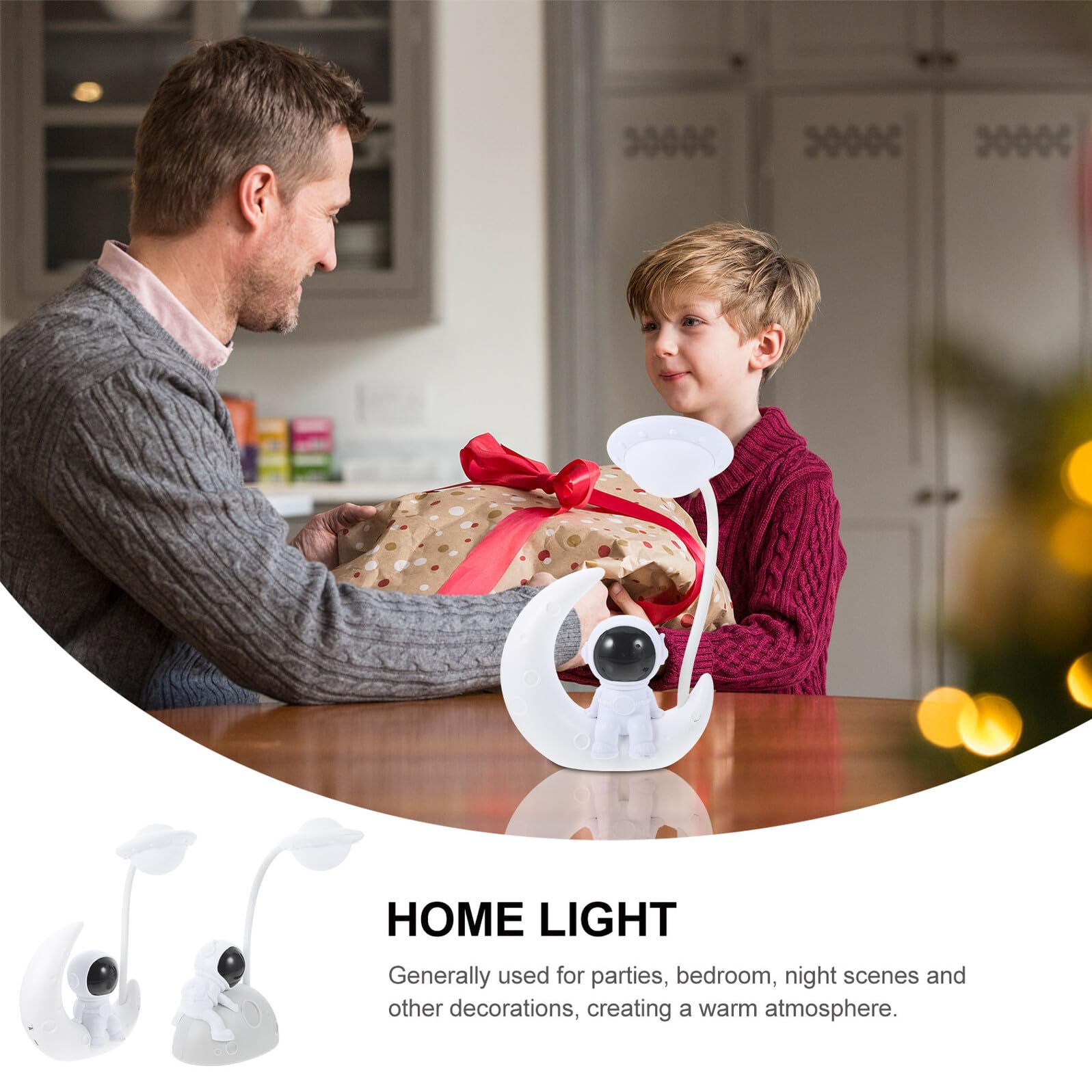 Lámpara de Noche USB Luz LED Juego de 2 Piezas Diseño de Astronauta y Luna Luz de Lectura Azul y Plateada para Hogar y Dormitorio Infantil