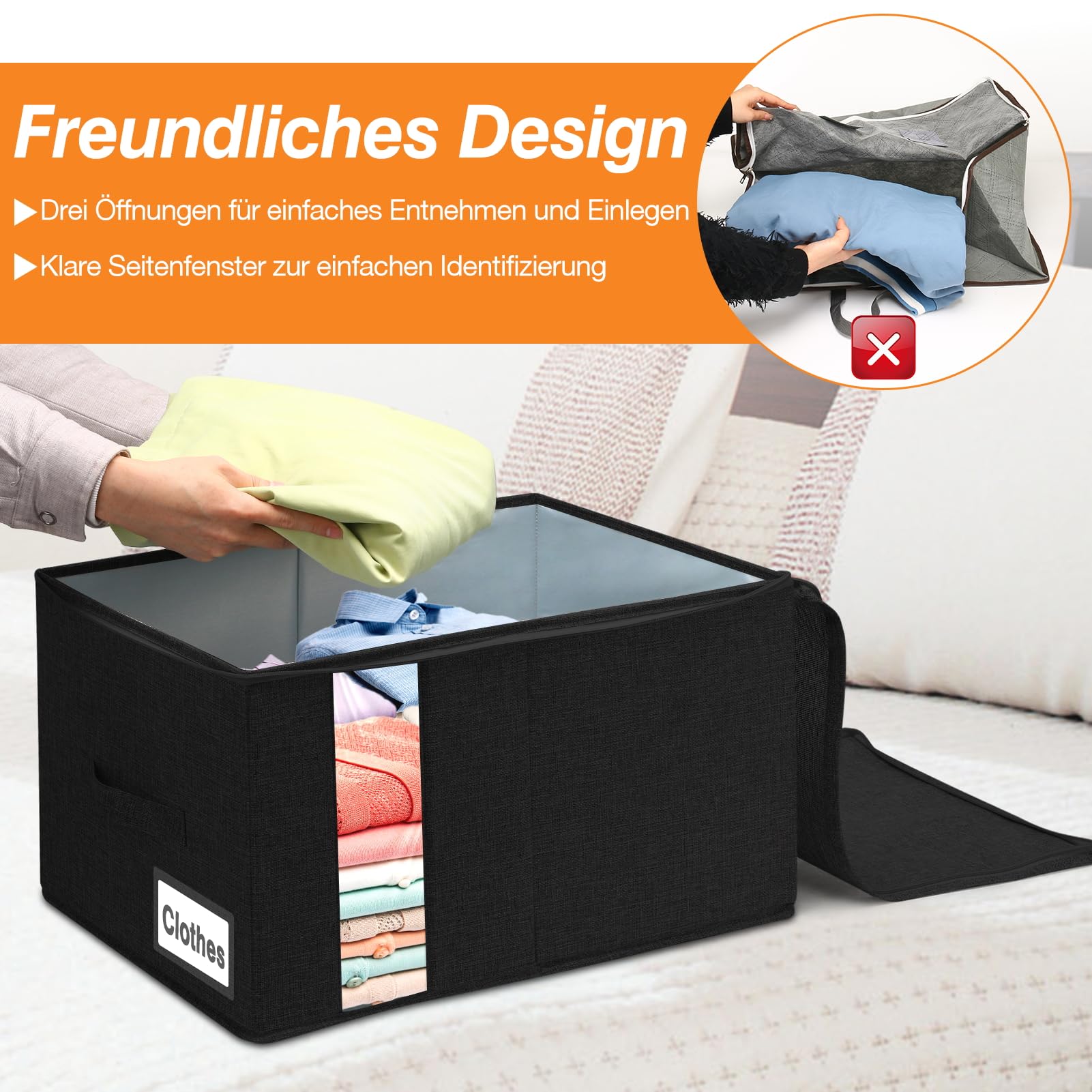 Cassettiera sotto il letto, contenitore con 3 manici, contenitore con coperchio, ultra spesso, contenitore con ruote (2 pezzi)