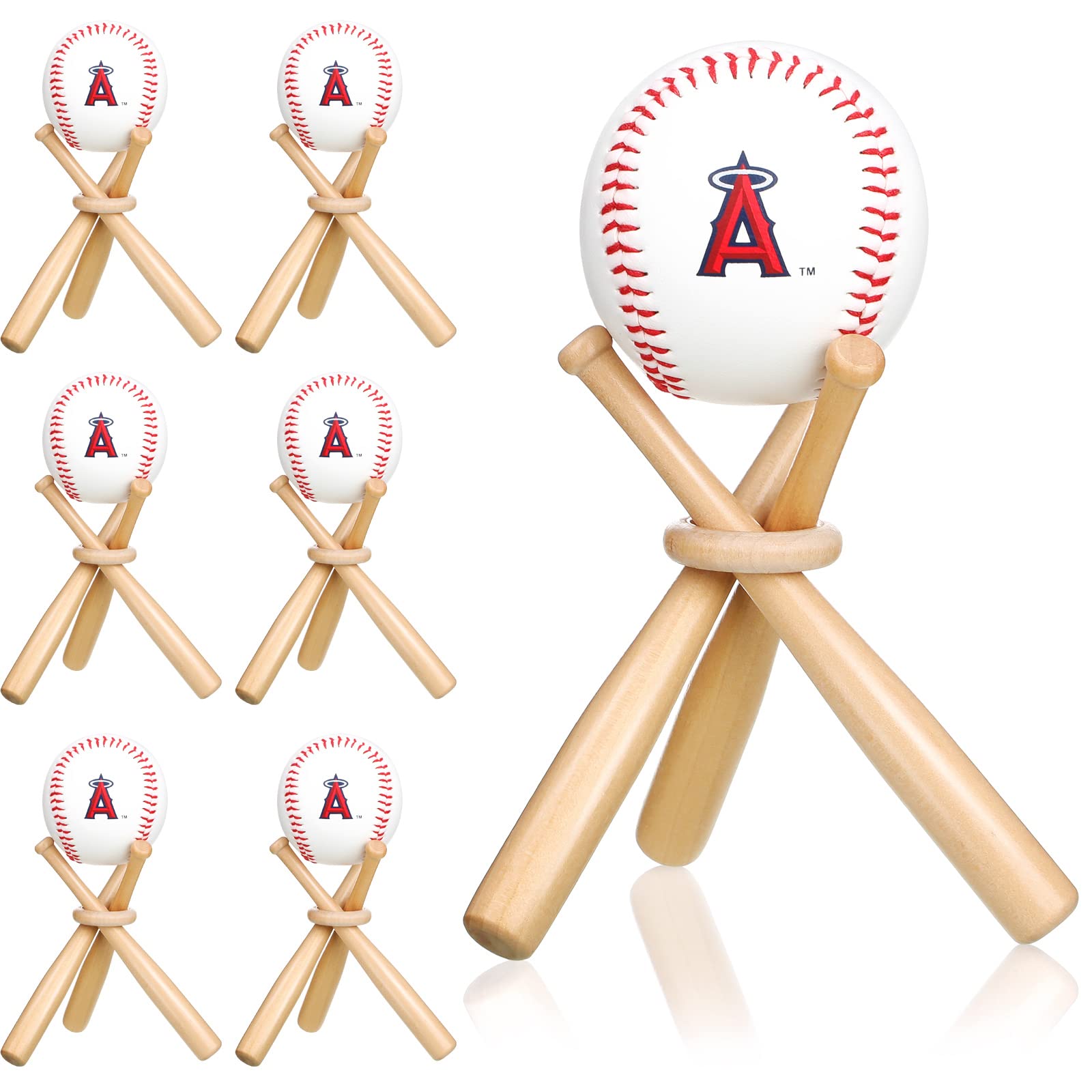Mudder 6 Pack Baseball Stand Baseball Holders Balls Display Wooden Display Stand Holder Centerpieces for Tables for Sports Lover
