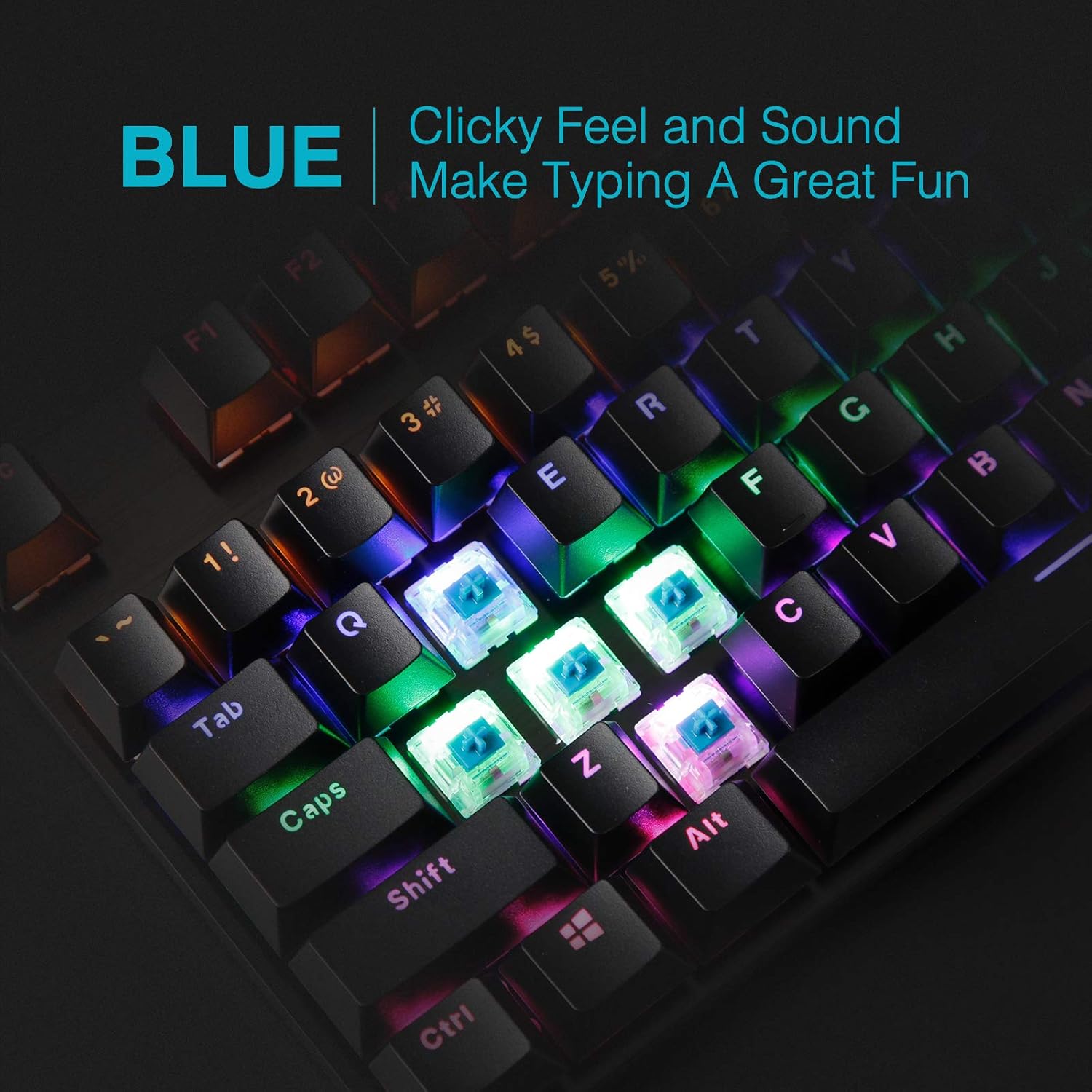 Rapoo V500PRO Mechanical Gaming Keyboard with Full Size Ergonomic Design,LED Backlight,Black-Blue Switch
