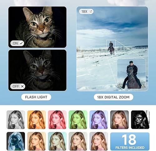 Miniatura 4 de Cámara digital 4K UHD, cámara de enfoque automático de 64 MP con tarjeta SD de 32 GB, mini cámara digital vintage con pantalla grande de 2.8
