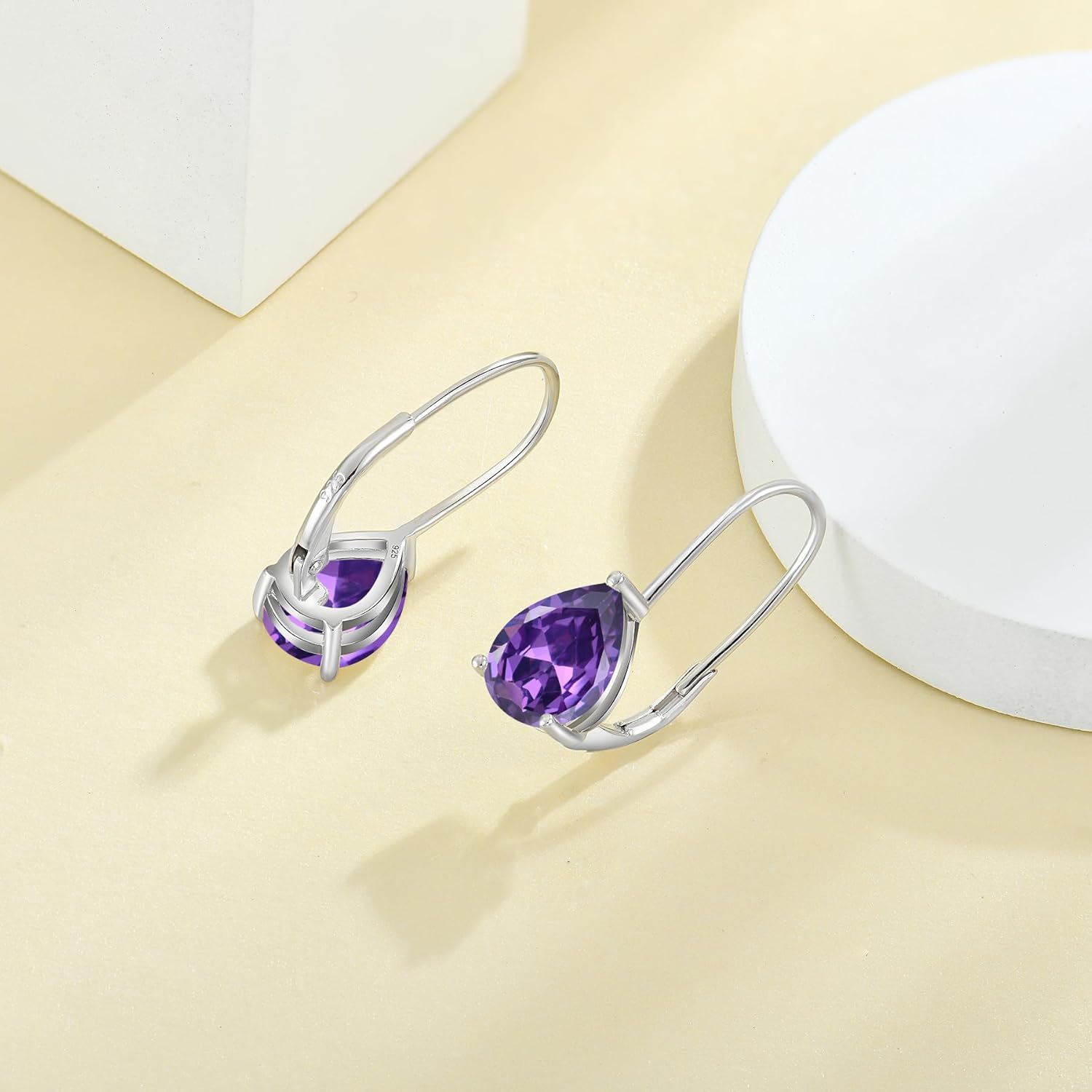 JO WISDOM Women Earrings 925 Sterling Silver 8 * 10mm Pear Cut Cubic Zirconia Leverback Dangle Earrings Birthstone Earrings for Women Hypoallergenic Jewelry - Image 5