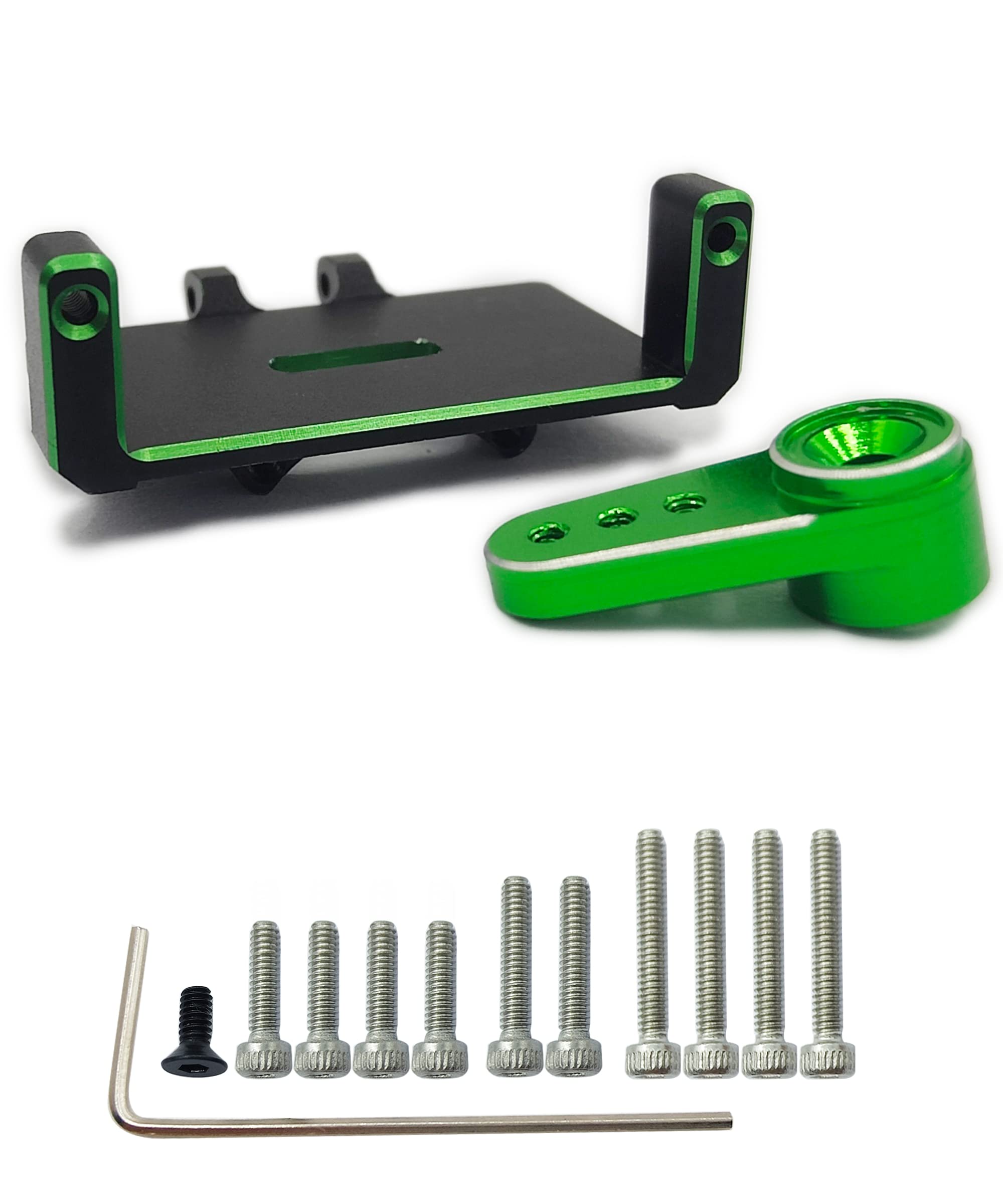 RC Servo Mount Bracket and Mini Servo Arm Green for ES08MA II Servo Upgrade Parts for Axial SCX24 RC Car Crawler