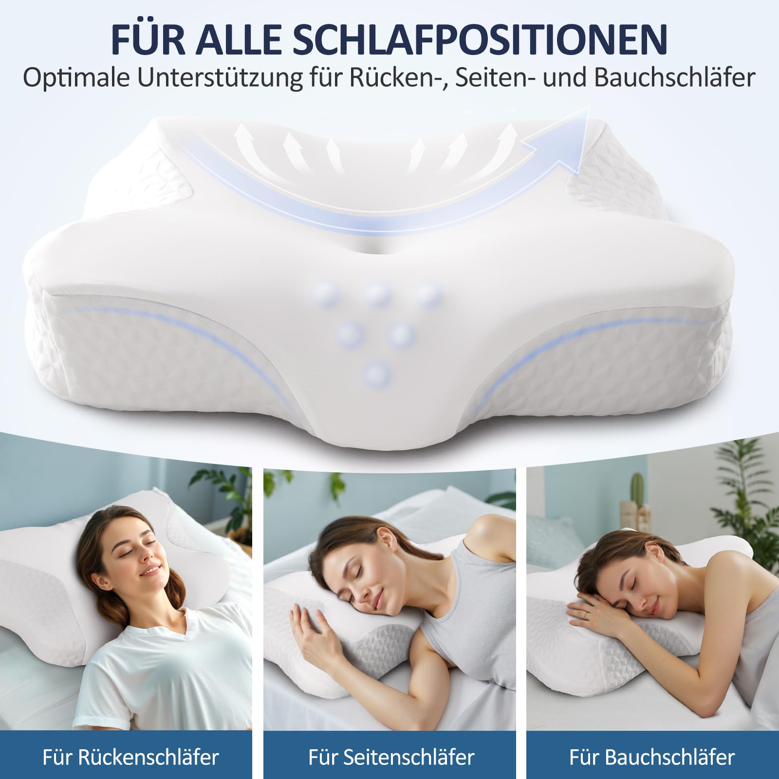 Howjoe Coussin orthopédique pour la nuque, ergonomique, en mousse à mémoire de forme, motif papillon, pour dormir sur le côté, le dos et le ventre, avec housse rafraîchissante lavable, dimensions 60 x