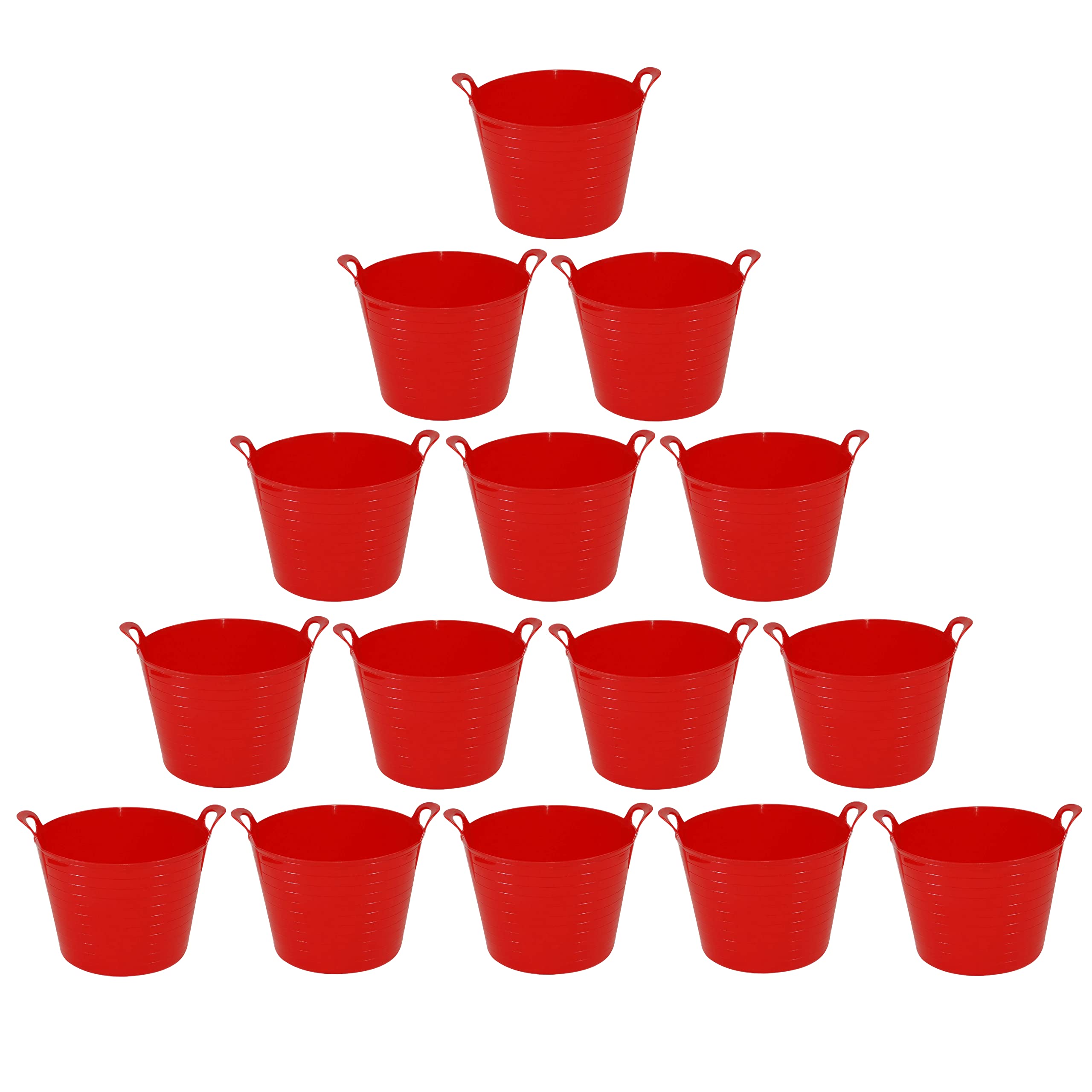 (Set of 12) 40L/42L Litre Large Robust Flexi Tubs Multipurpose Flexible Rubber Storage Container Buckets Garden Trugs Laundry Basket Polyethylene Flex Tub For Home Gardening Toys -Made in UK (Red)