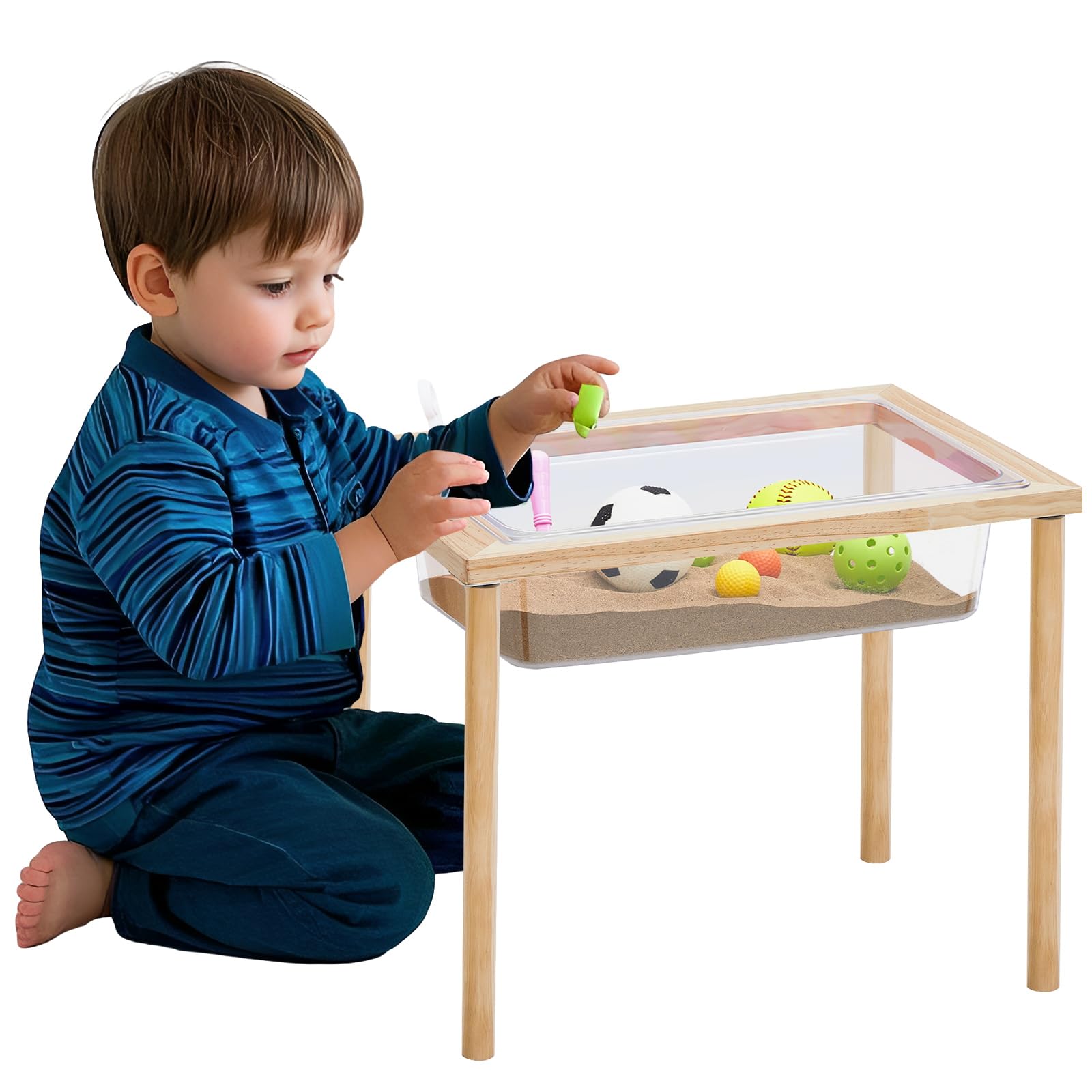 Uiifan Sensory Table Wood Sand Table Water Table Interactive Kids Activity Art Gift for Kids Toddlers Classroom Preschool Play Daycare Learn Water Sand (15.8 x 12 x 15.8 Inches)?for 2-4 Years?