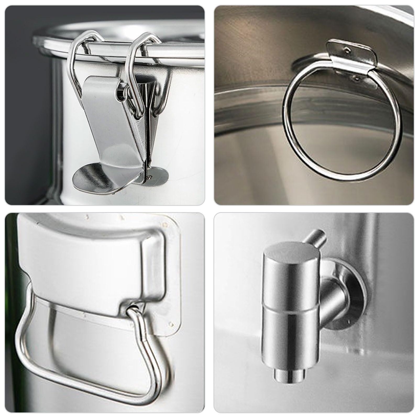 Milcheimer, Milchkanne, Edelstahl-Milcheimer, Milchkanne, Weineimer mit Zapfhahn, verschlossener Behälter zur Aufbewahrung von Flüssigkeiten (Silver-35L)