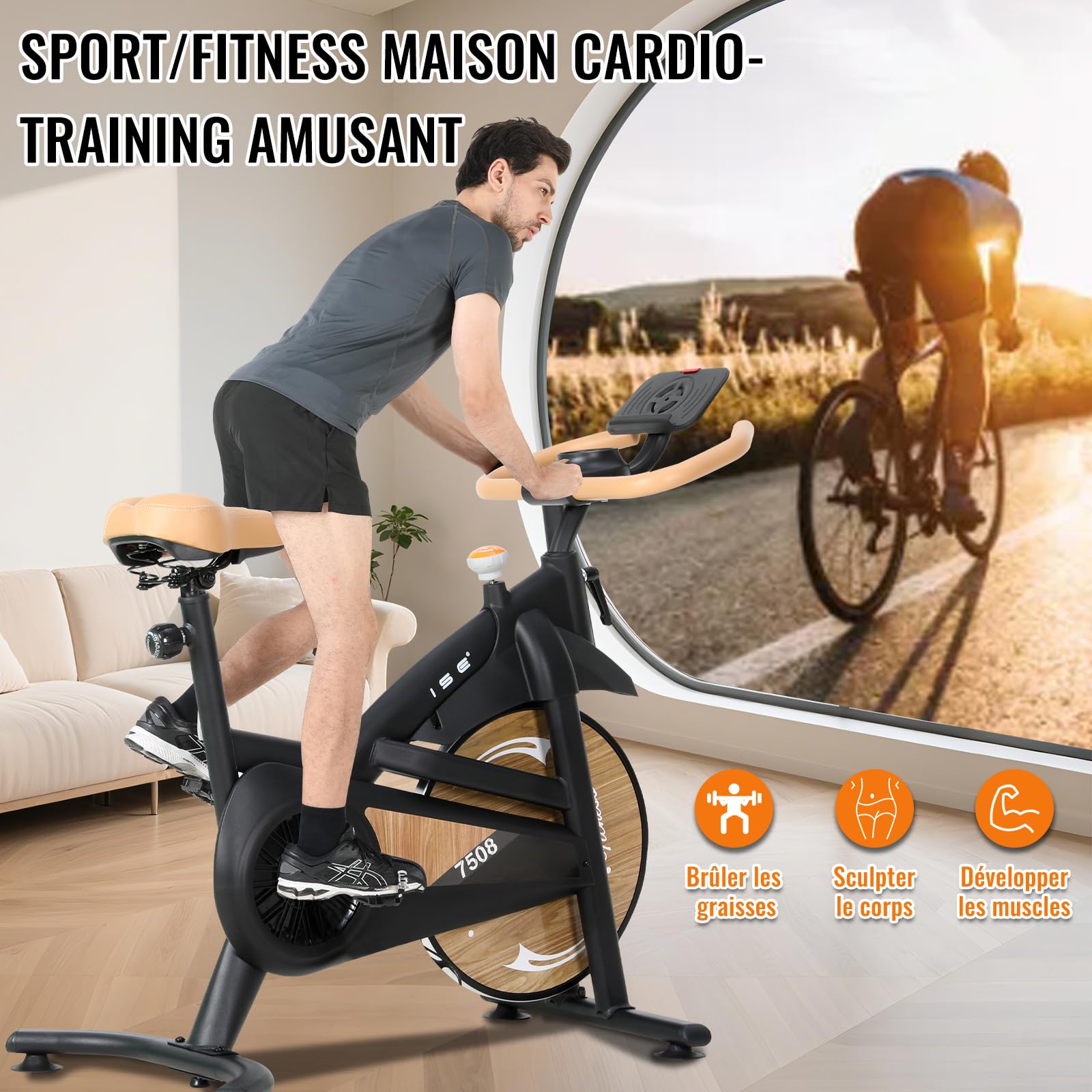 ISE Velo d Appartement Silencieux avec Résistance Magnétique Réglable, Vélo d'appartement avec Écran LCD, Réglable en Guidon et Siège Confortable, Pour Entraînement Cardio à la Maison, Capacité 130KG