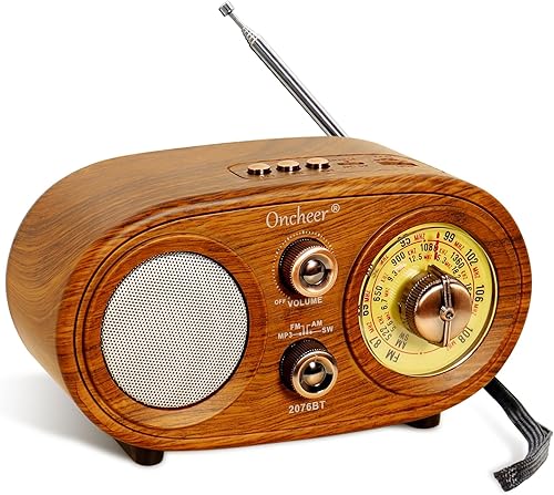 Altavoz portátil retro vintage Bluetooth, banda FMAMSW 3, antena ajustable, funciona con batería, tarjeta TF de soporte, reproducción de música USB,