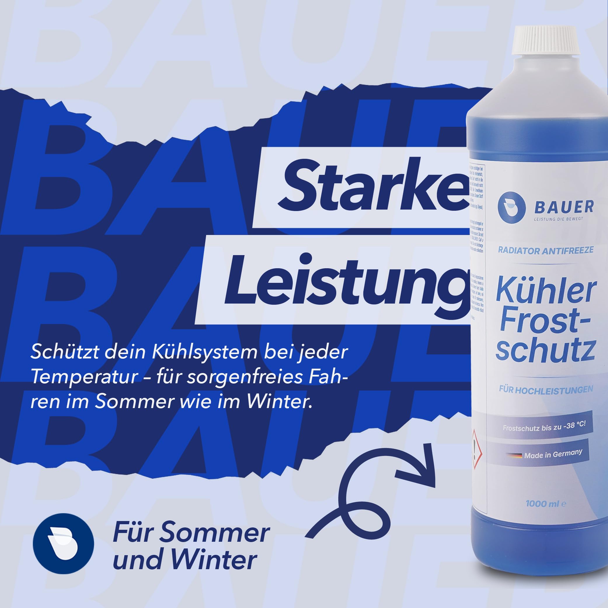 Bauer Blue Kühlerfrostschutz G11 Kühlmittel Blau Konzentrat – bis -38°C Frostschutz – Universal für Motor & Kühlsystem – Korrosionsschutz für Alu & Stahl – Ganzjahres Kühlerschutz – Made in Germany - 2