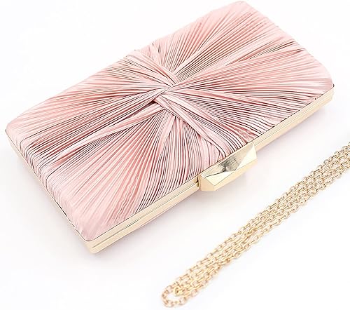 Vista 5 de RAN Bolso de embrague para mujer, de seda, plisado, de satén, para fiesta, clásico, para boda, banquete (color rosa)