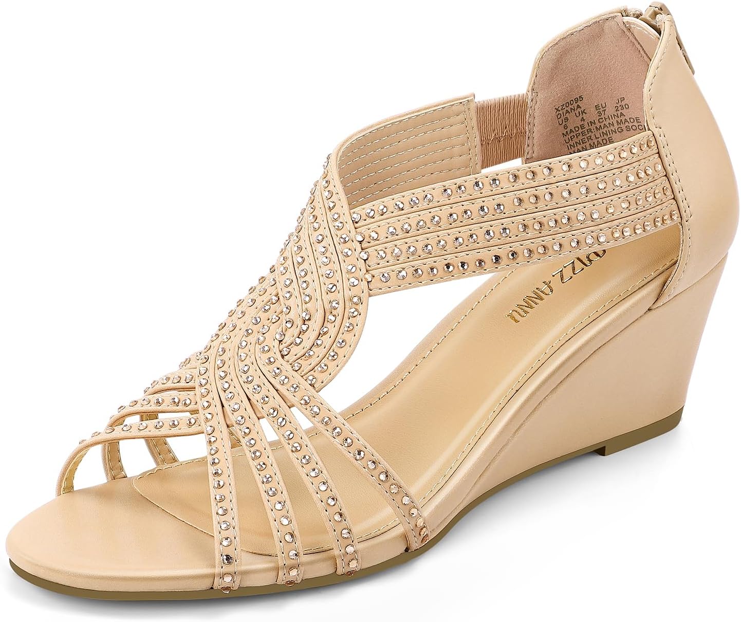 Women's Diana Low Wedge Sandals Sparkly Rhinestone Open Toe Fashion Dress Shoes for Woman Lady in Bridal Dance Evening