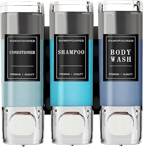 Dispensador de champú y acondicionador, dispensador de jabón de ducha de 3 cámaras, dispensador de jabón de ducha de 3 cámaras, montaje en pared