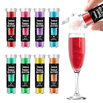 Edible Glitter for Drinks Pandalab 8 Colors Luster Dust Set Food Grade Shimmer Powder for Cocktails for Cake Decorating, Fondant, Chocolate & Donuts, 4g/Bottle