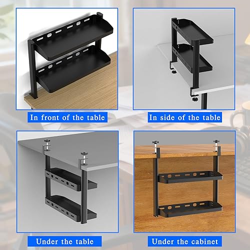 Miniatura 7 de Estante de escritorio con abrazadera, organizador de estantes de escritorio de oficina de 2 niveles, estante pequeño de 17 pulgadas para la parte