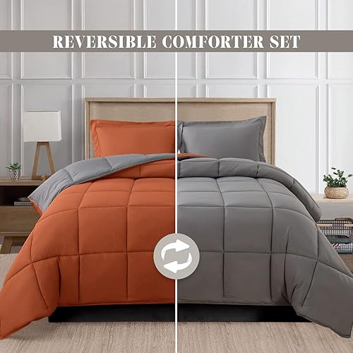 Miniatura 2 de Elegant Comfort Juego de edredón reversible de 3 piezas, acogedor para todas las estaciones, alternativo de plumón suave, acolchado, cosido en caja,