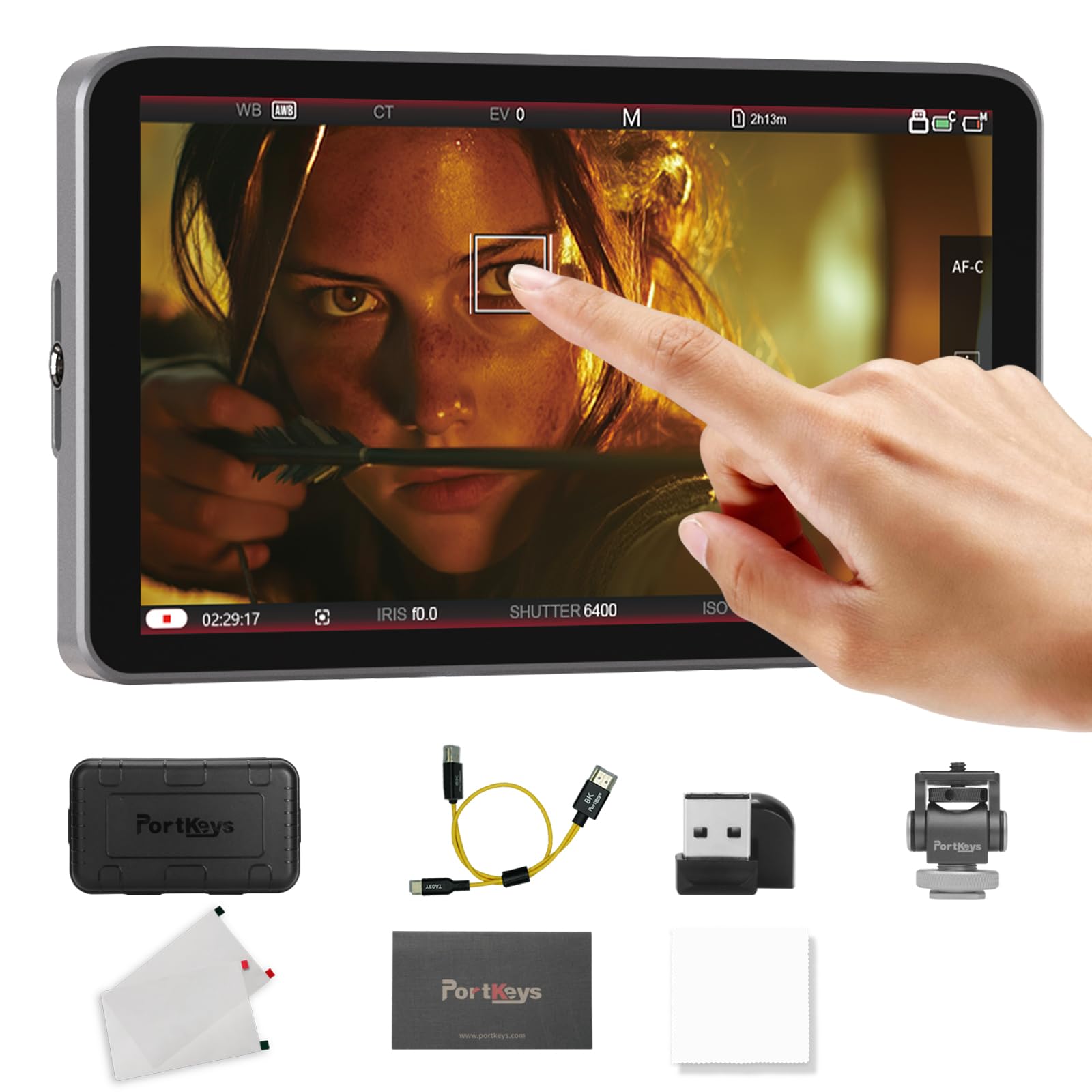 Portkeys LH7C Monitor Kamery 7" Podglądowy HDMI 4K Touch Focus 1000 Nitów Wyjście 3D LUT Kabel HDMI w Zestawie, Kompatybilny z A7S III, FX3, A7 IV, A1