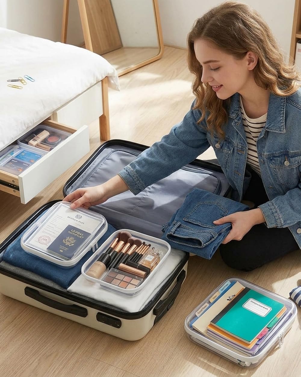 5 Pack Clear Zipper Pouches Set, Hard Shell Zipper Case for Travel, Transparent Toiletry Bag Organizer, Cosmetic Makeup Bag, Portable Travel Organizer for Toiletries, Cables, Accessories