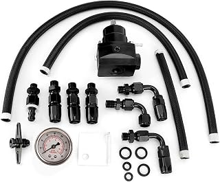 100PSI Universal Adjustable Fuel Pressure Regulator Kit - With Gauge For Cars Trucks Performance Vehicles(B)