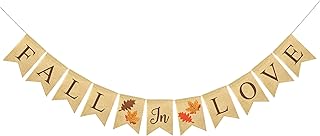 Fall in Love Maple Leaf Burlap Banner for Fall Autumn Wedding Bridal Shower Engagement Party Decorations Garland Thanksgiving Hanging Decor