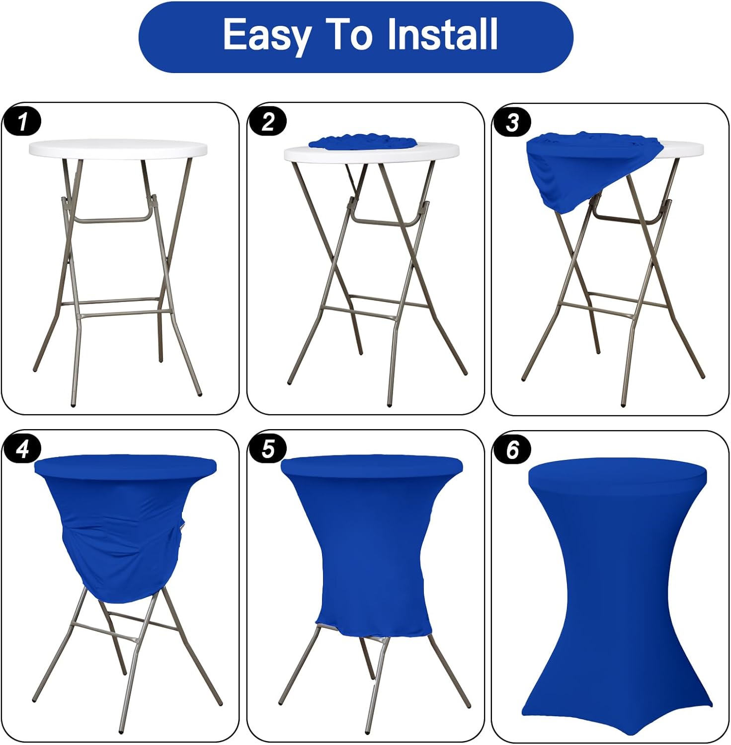 Fixwal 4 Pack Spandex Cocktail Table Covers, 32x43 Inch Royal Blue Fitted Stretch Highboy Round Cover Table Cloth for Party, Bar, Pub, Wedding, Banquet