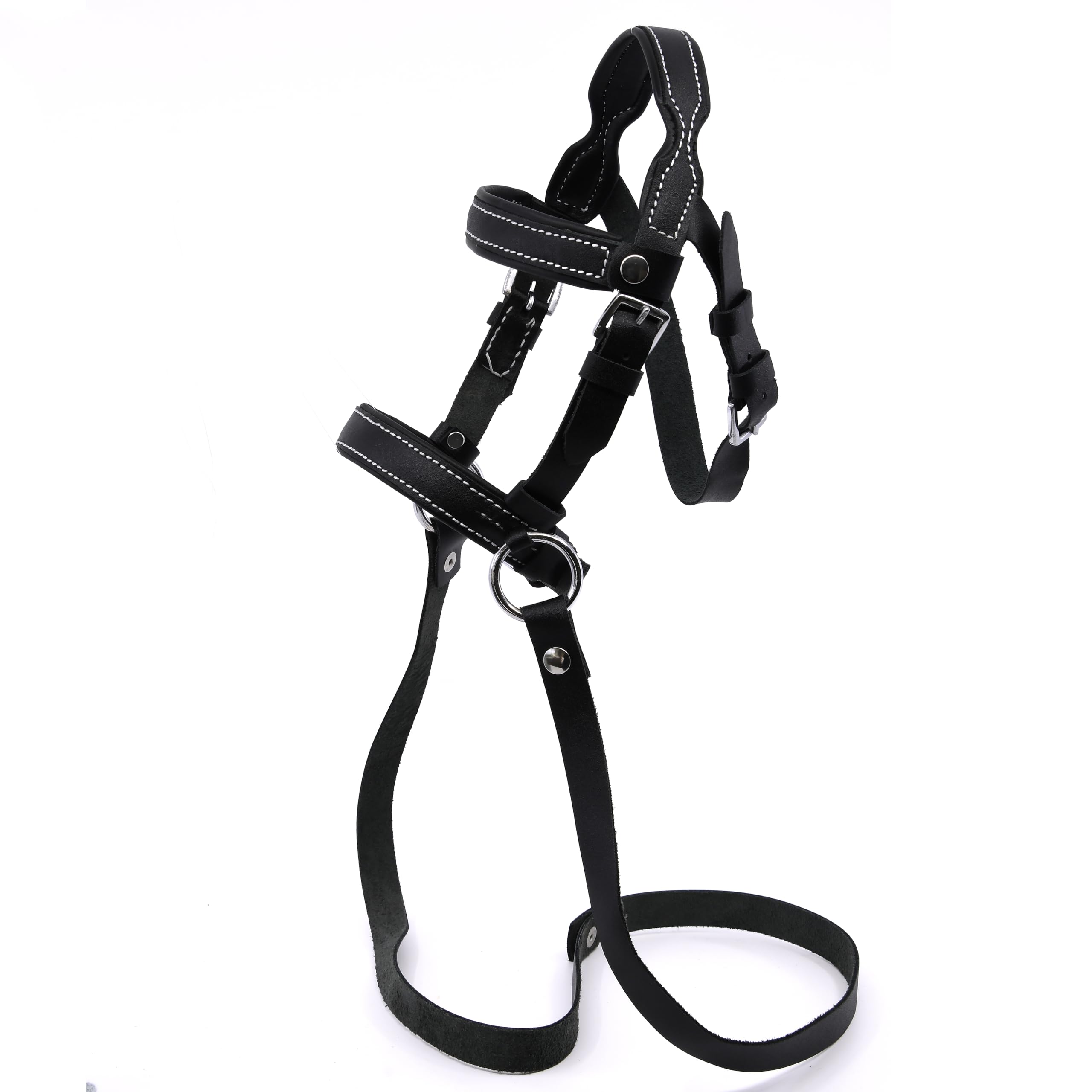 Hobby Horse Ethologisches Trensennetz schwarz für Hobby Horse Größe A3 und A4 verstellbar durch Schnalle Kunstleder mit weißen Nähten