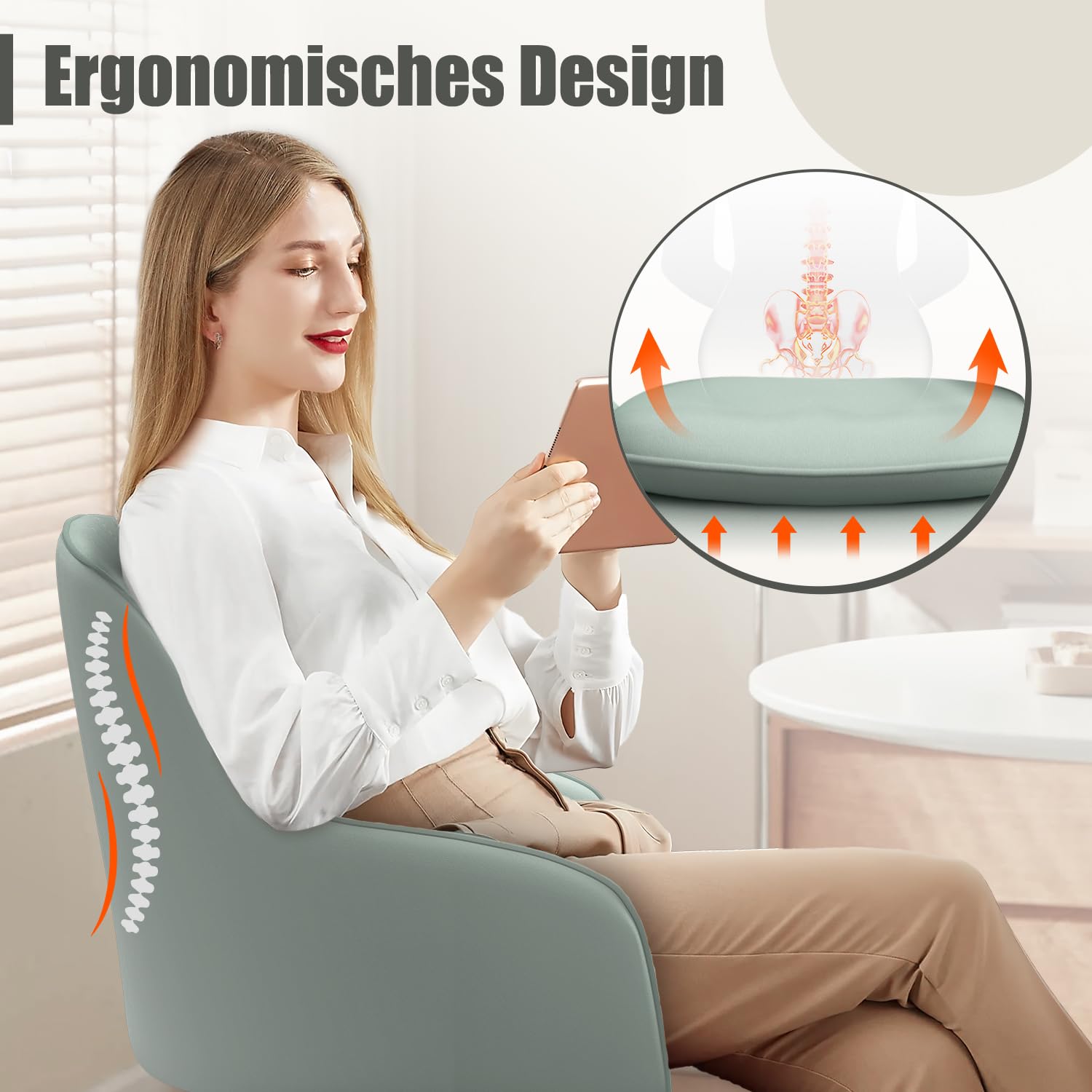 Schreibtischstuhl,Bürostuhl mit gepolstertem Samtstoff,Schminktisch Stuhl,höhenverstellbar Drehstuhl,Homeoffice Stuhl bis 150 kg belastbar,für Arbeitszimmer, Schlafzimmer, Büro,Erbsengrün