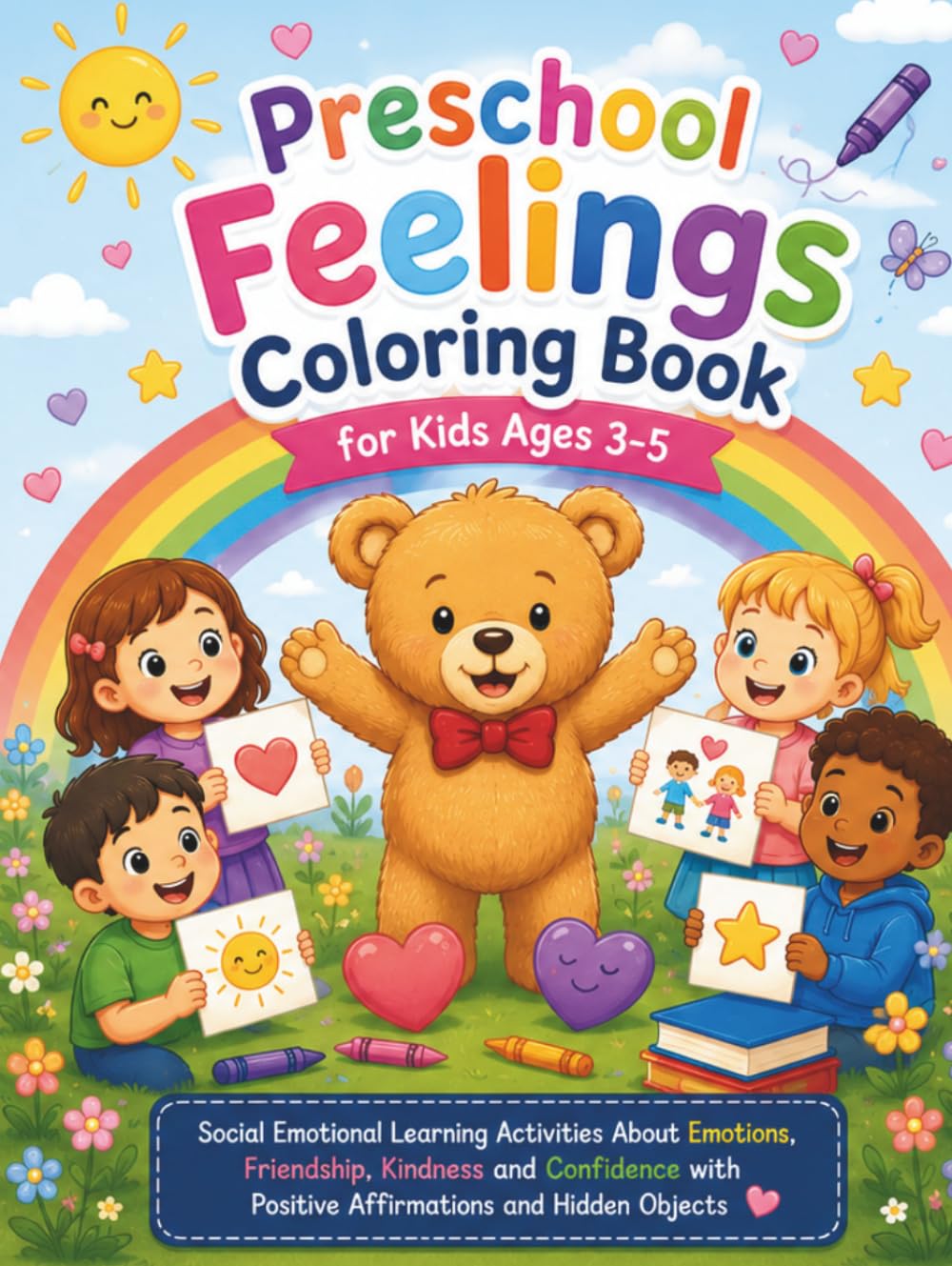 Preschool Feelings Coloring Book for Kids Ages 3-5: Social Emotional Learning Activities About Emotions, Friendship, Kindness and Confidence with Positive Affirmations and Hidden Objects