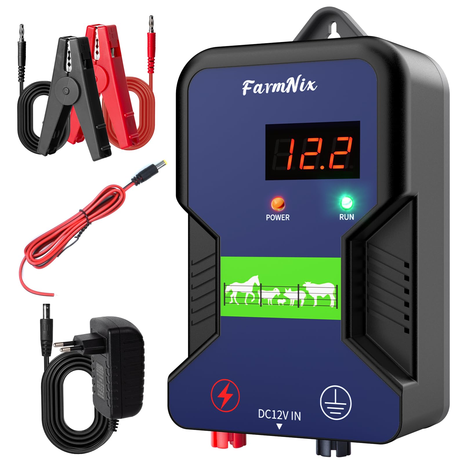 Pastore Elettrico 10KM, Recinzione Elettrica Controller 2J/12 KV Sicuro Recinzione Elettrica Recinzione Elettrica per la Prevenzione della Fauna Selvatica, Azienda agricola, Pollame, Giardino (Blu)